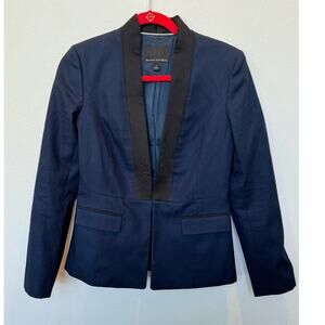 Banana Republic Blazer Deep V Neck Tuxedo Navy Black Brocade Women's Size 2